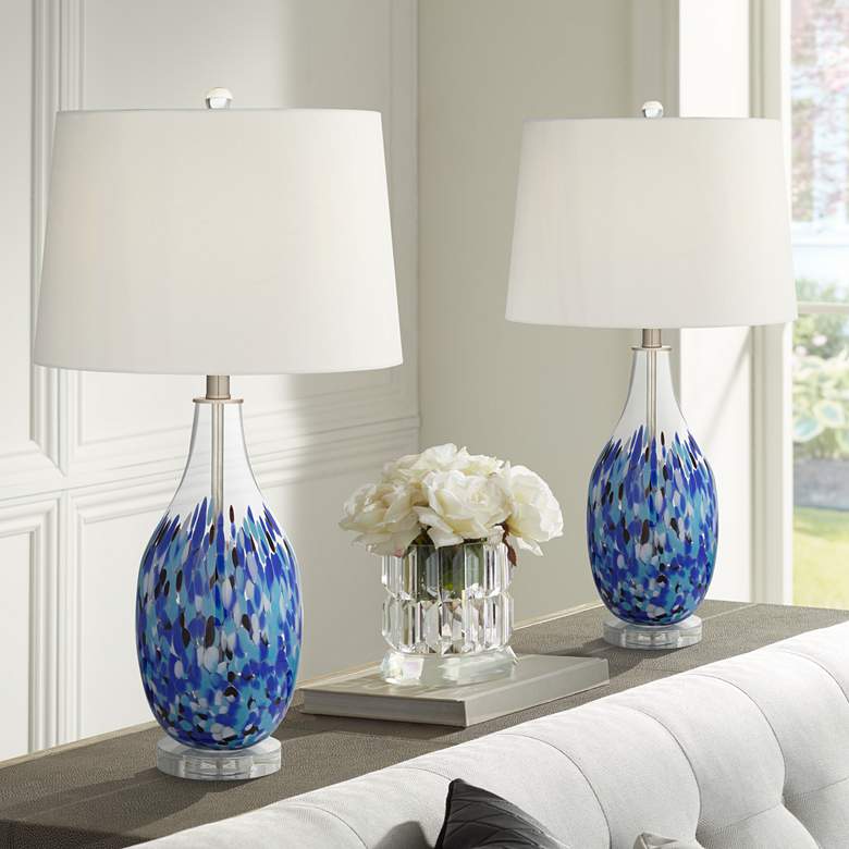 Image 1 360 Lighting Marnie 27 3/4" Blue Art Glass Table Lamps Set of 2
