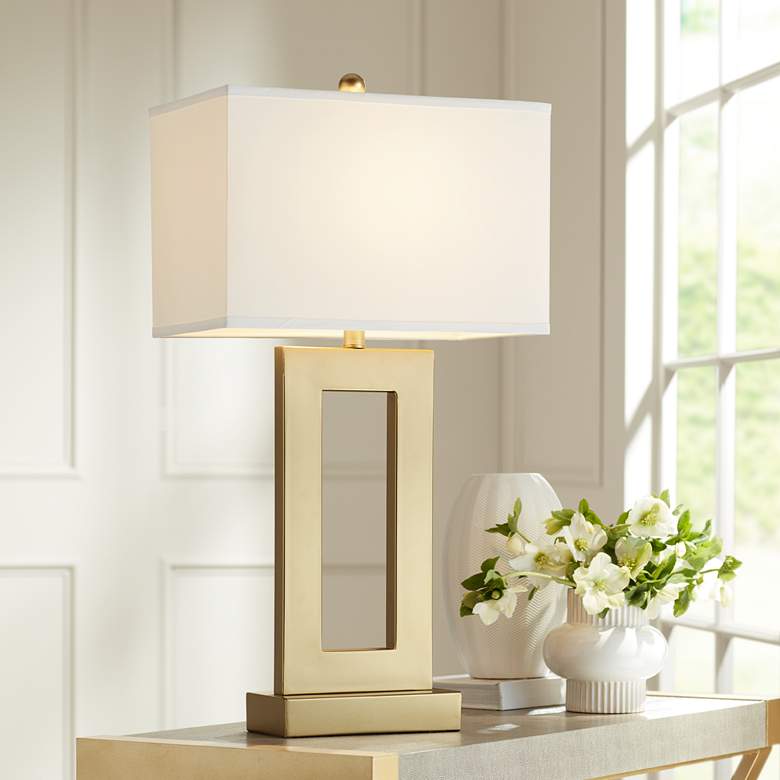 Image 1 360 Lighting Marshall Modern Luxe Gold Finish Open Rectangle Table Lamp