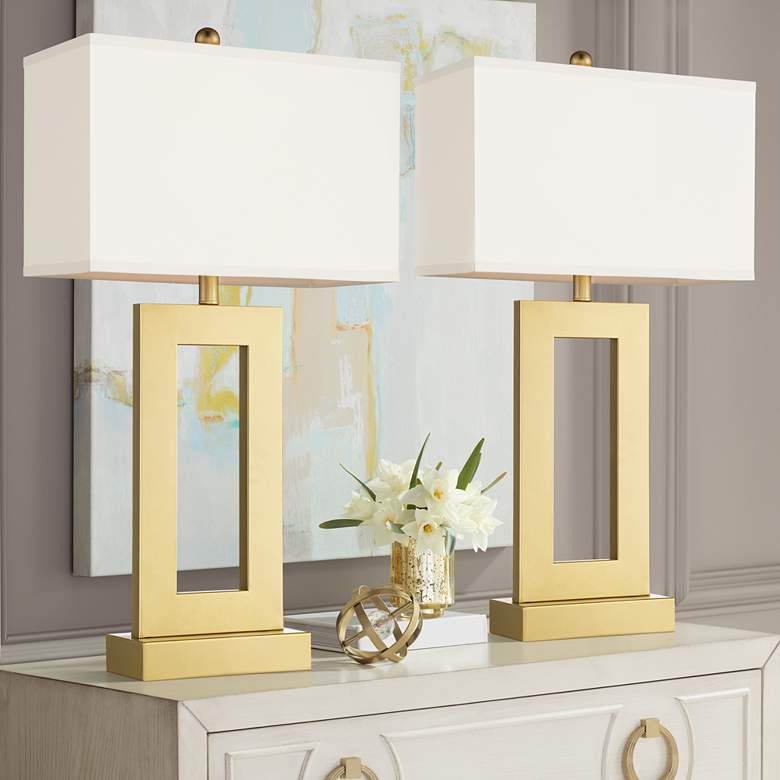 Image 1 360 Lighting Marshall Modern Luxe Gold Open Rectangle Table Lamps Set of 2