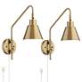 2_360 Lighting Marybel Antique Brass Plug-In Swing Arm Wall Lamps Set of 2