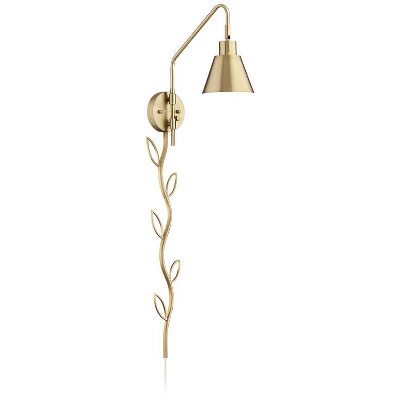 Image 1 360 Lighting Marybel Brass Plug-In Swing Arm Wall Lamp with Cord Cover