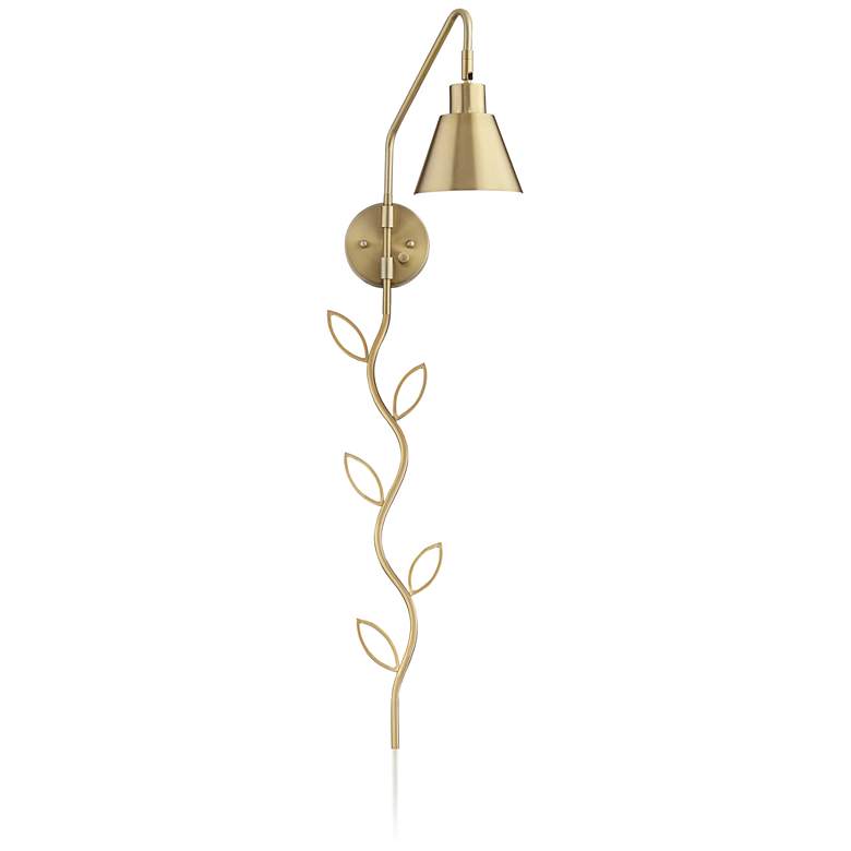 Image 5 360 Lighting Marybel Brass Plug-In Swing Arm Wall Lamp with Cord Cover more views