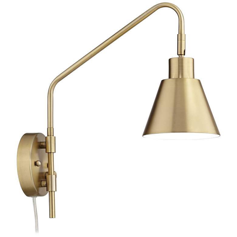Image 6 360 Lighting Marybel Brass Plug-In Swing Arm Wall Lamp with Cord Cover more views