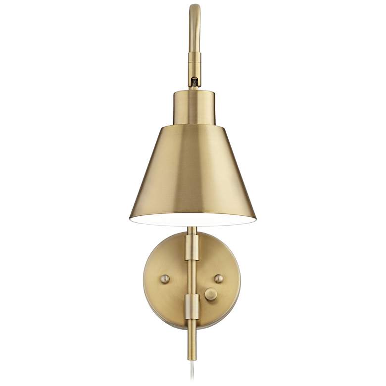 Image 7 360 Lighting Marybel Brass Plug-In Swing Arm Wall Lamp with Cord Cover more views
