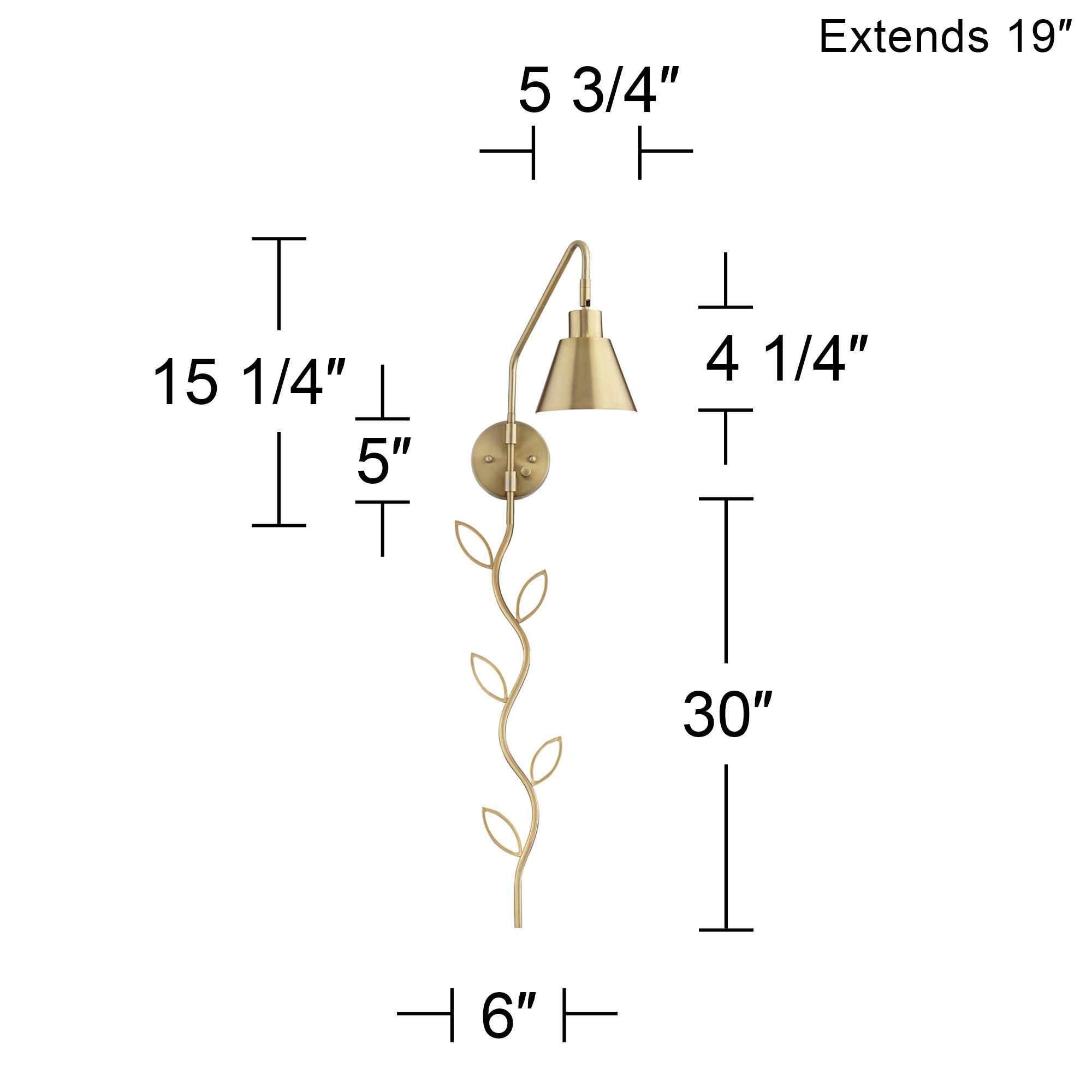 360 Lighting Marybel Brass Plug-In Swing Arm Wall Lamp with Cord Cover