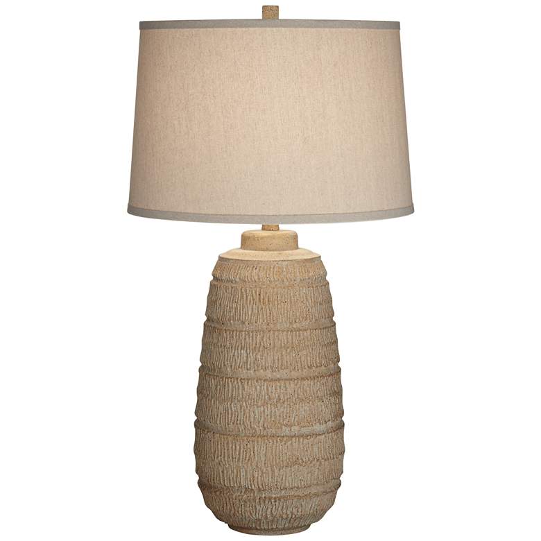 Image 2 360 Lighting Maya 31 inch High Oatmeal Fabric Shade Faux Wood Table Lamp