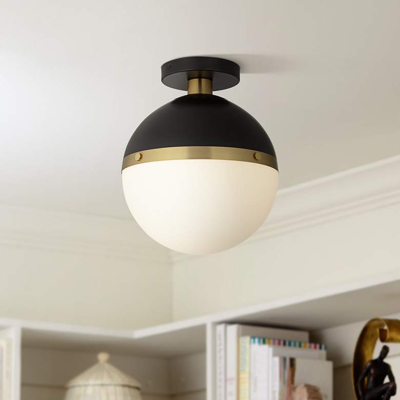Image 1 360 Lighting McGraw 10 1/4" Antique Brass White Globe Ceiling Light