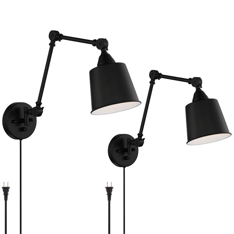 Image 2 360 Lighting Mendes 12 1/2 inch Black Plug-In Wall Lamps Set of 2