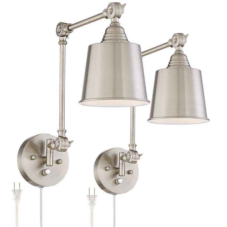 Image 3 360 Lighting Mendes Adjustable Brushed Nickel Plug-In Wall Lamps Set of 2