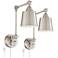 360 Lighting Mendes Adjustable Brushed Nickel Plug-In Wall Lamps Set of 2