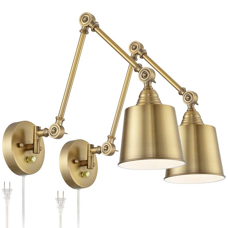 Image 2 360 Lighting Mendes Antique Brass Swing Arm Plug-In Wall Lamps Set of 2