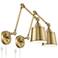 360 Lighting Mendes Antique Brass Swing Arm Plug-In Wall Lamps Set of 2