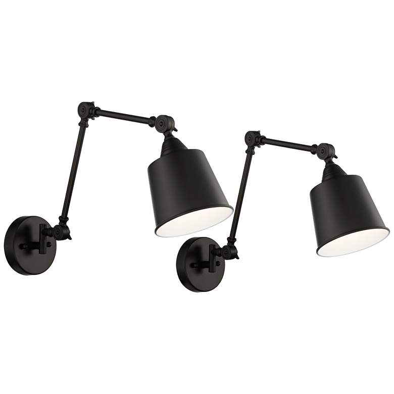 Image 2 360 Lighting Mendes Black Finish Hardwire Swing Arm Wall Lamps Set of 2