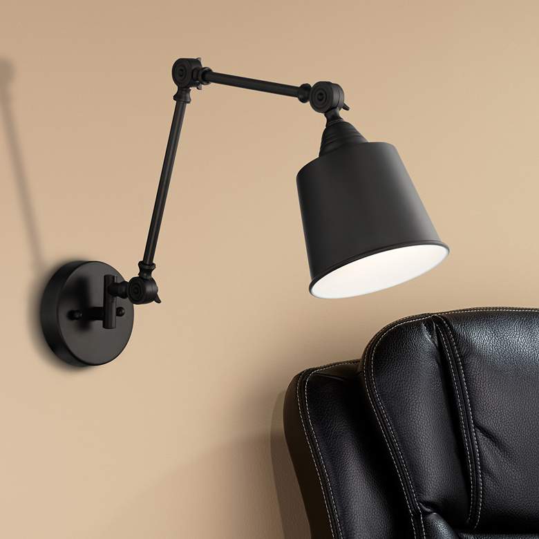 Image 1 360 Lighting Mendes Black Hardwire Adjustable Swing Arm Wall Lamp