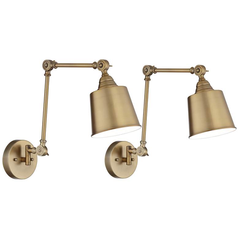 Image 2 360 Lighting Mendes Brass Adjustable Hardwire Wall Lamps Set of 2
