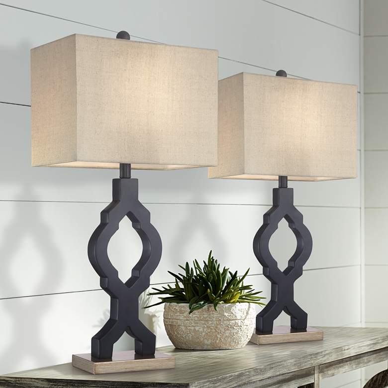 Image 1 360 Lighting Milly 26 1/2" Black Quatrefoil Table Lamps Set of 2