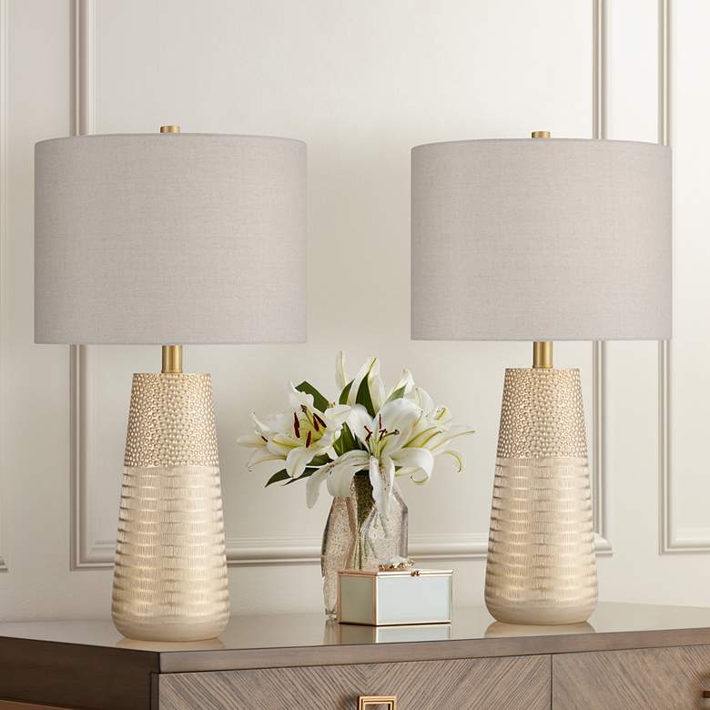 Image 1 360 Lighting Mira 25 1/4" Textured Gold Modern Table Lamps Set of 2