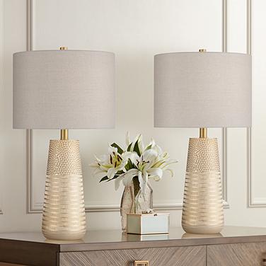 360 Lighting Mira 25 1/4" Textured Gold Modern Table Lamps Set of 2