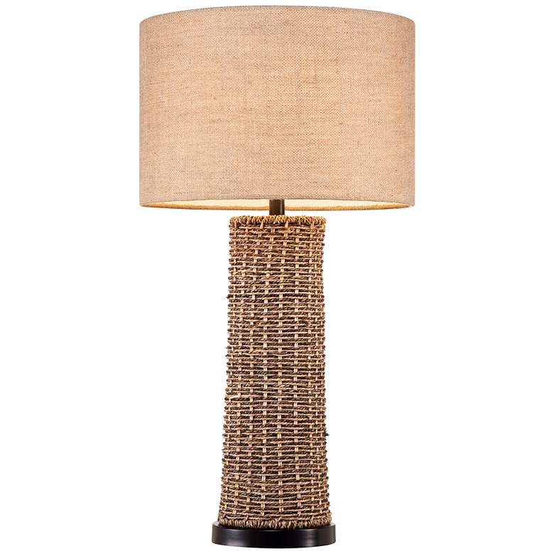 Image 6 360 Lighting Modern Coastal Burlap and Woven Seagrass Table Lamp more views