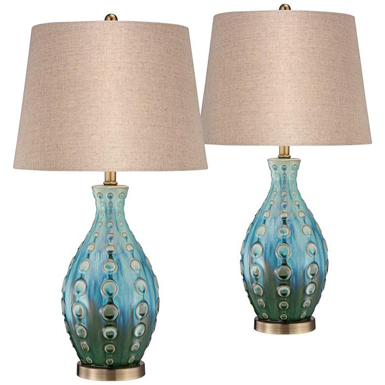 Image 2 360 Lighting Modern Vase 26 1/2 inch Blue Ceramic Table Lamps Set of 2