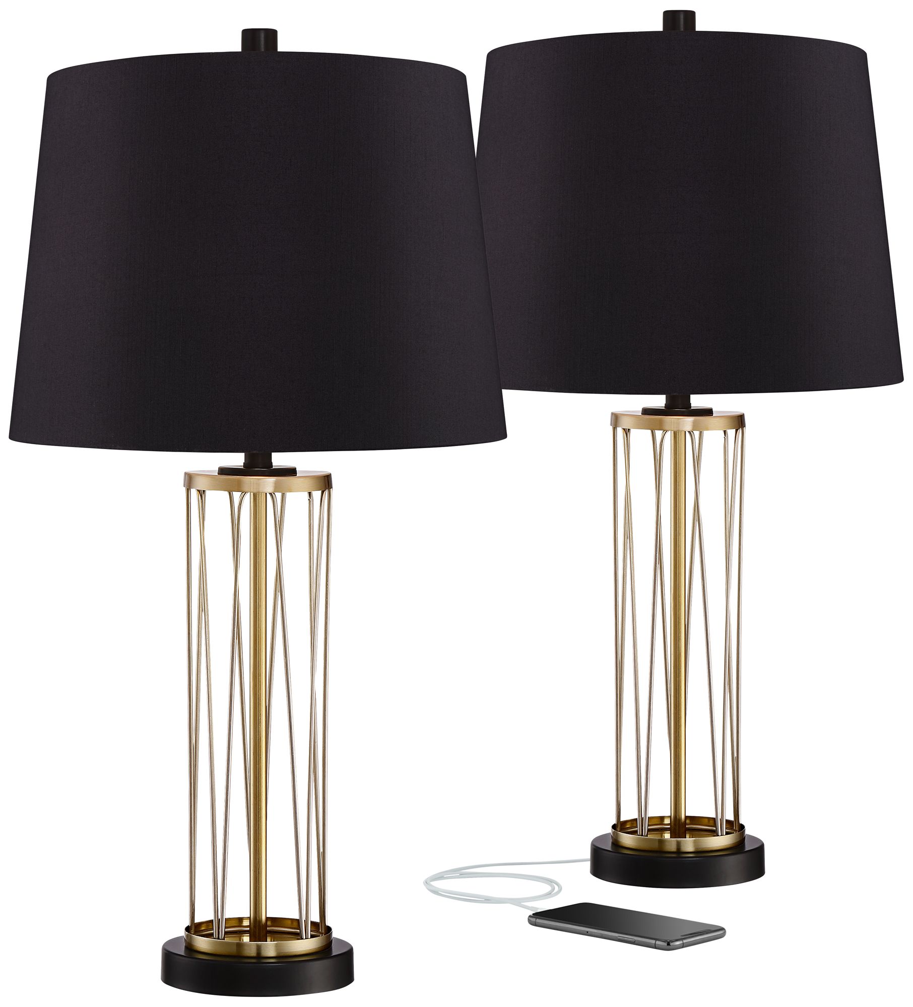 360 Lighting Nathan 25 1/2" Black and Gold USB Table Lamps Set of 2