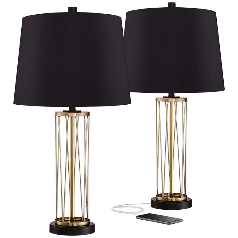 Image 1 360 Lighting Nathan 25 1/2 inch Black and Gold USB Table Lamps Set of 2