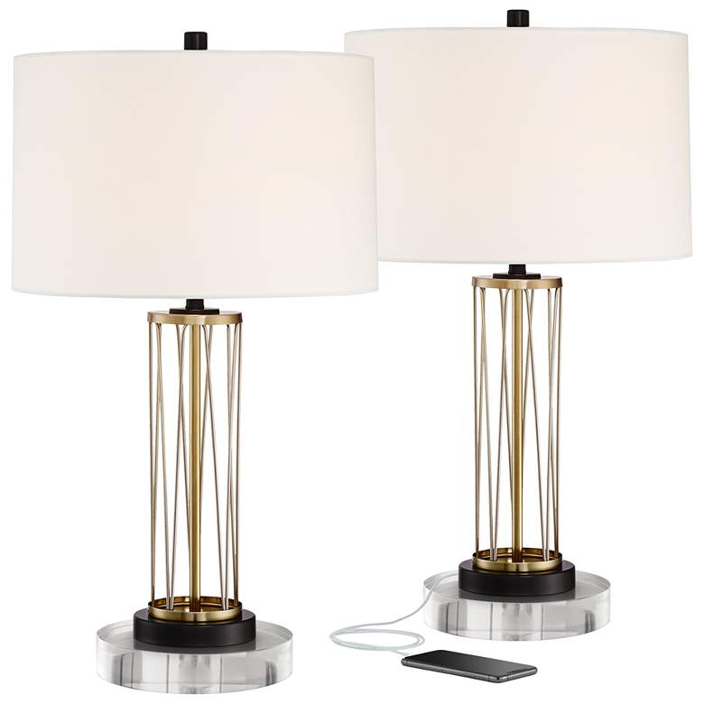 Image 1 360 Lighting Nathan 27 inch Gold USB Table Lamps with Round Acrylic Risers
