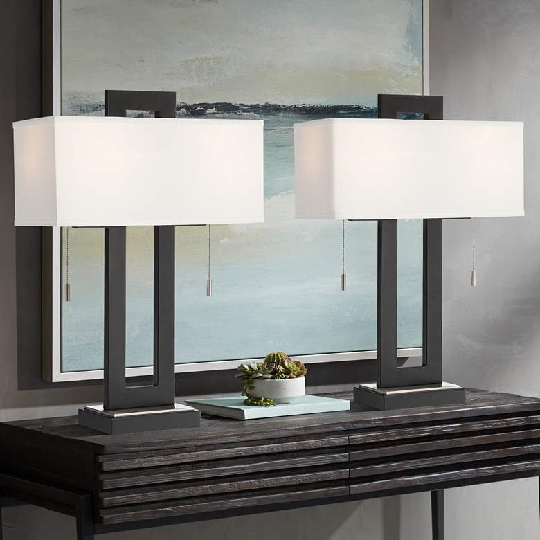 Image 1 360 Lighting Neil 26 inch Modern Metal USB Table Lamps Set of 2