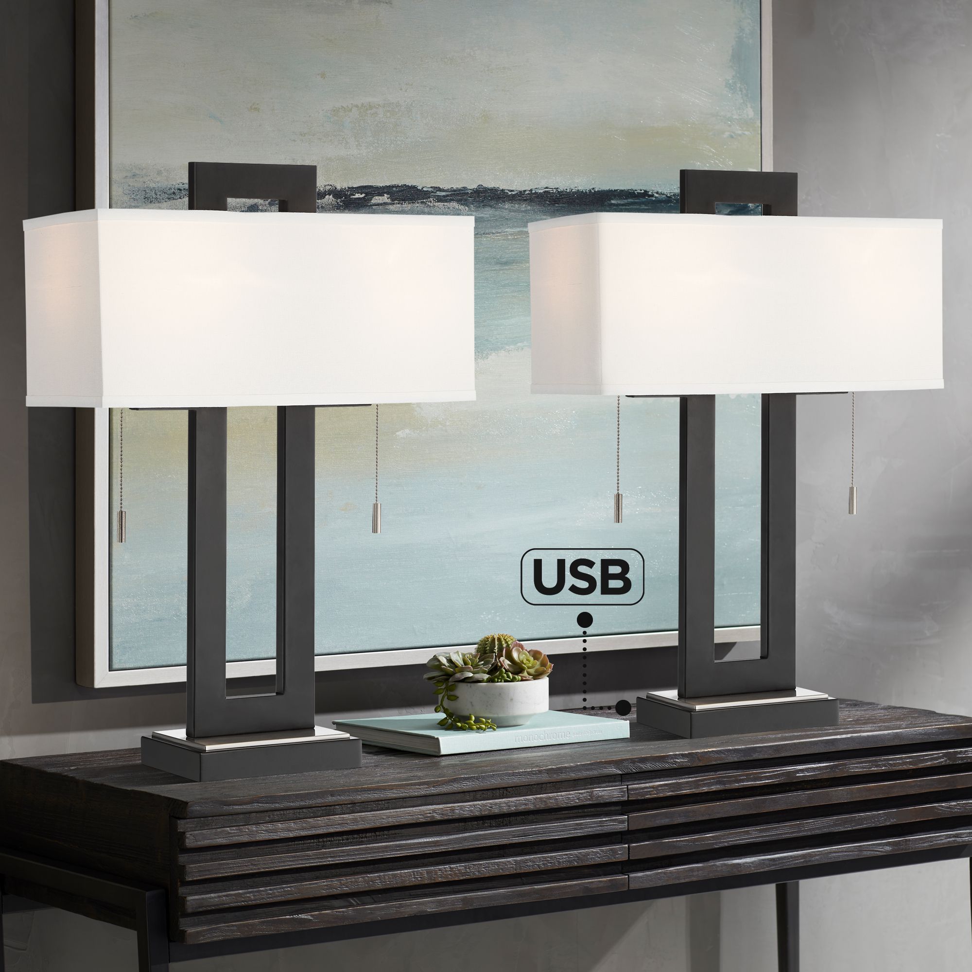 Watch A Video About the 360 Lighting Neil Open Rectangular USB Table Lamp