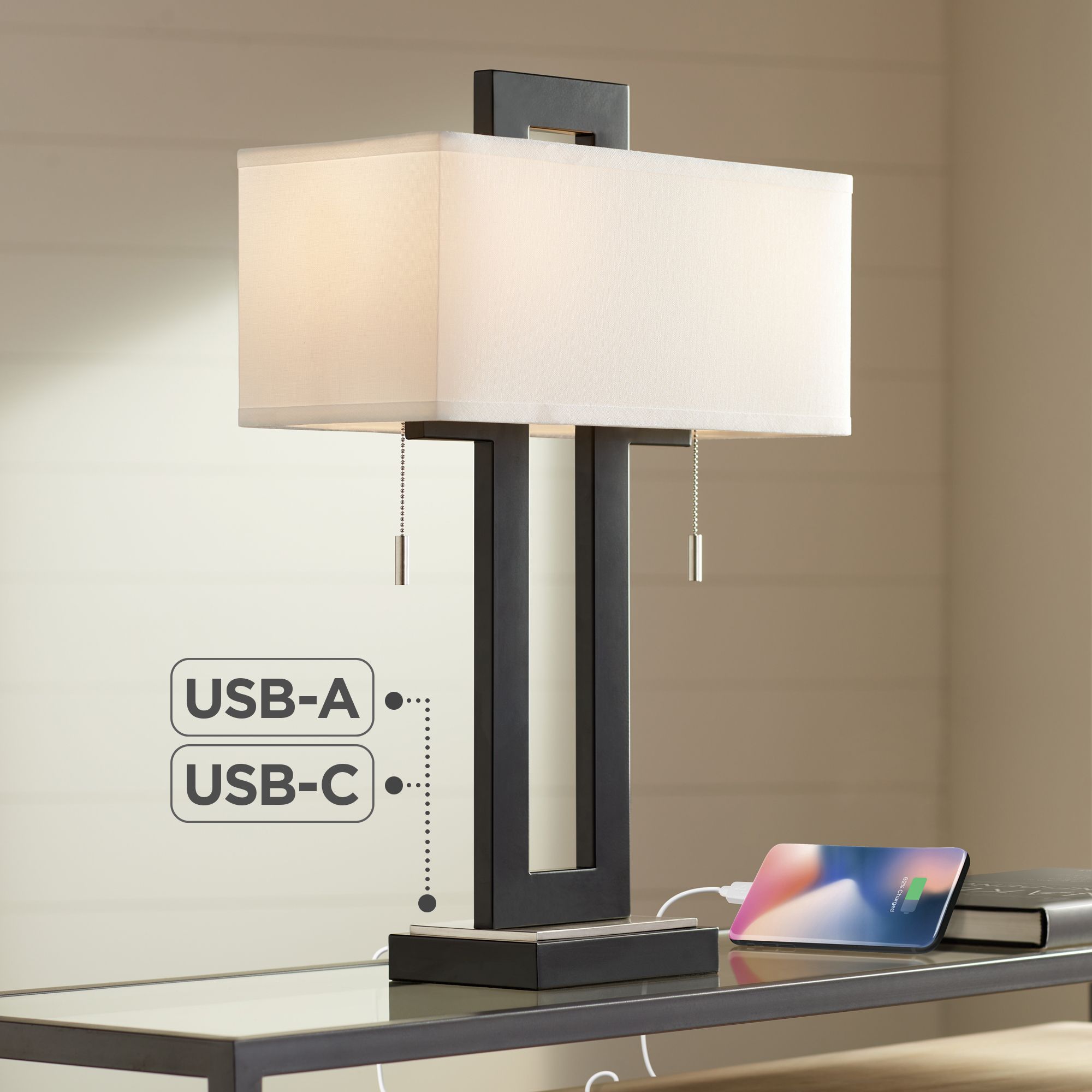Watch A Video About the 360 Lighting Neil Open Rectangular USB Table Lamp
