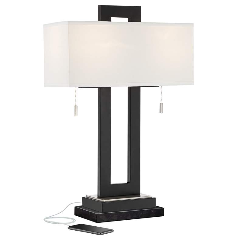 Image 1 360 Lighting Neil 27" Metal USB Table Lamp with Black Marble Riser