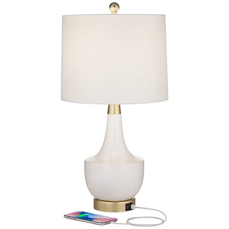 Image 3 360 Lighting Nesbit 25" Gold White Ceramic USB Table Lamps Set of 2 more views
