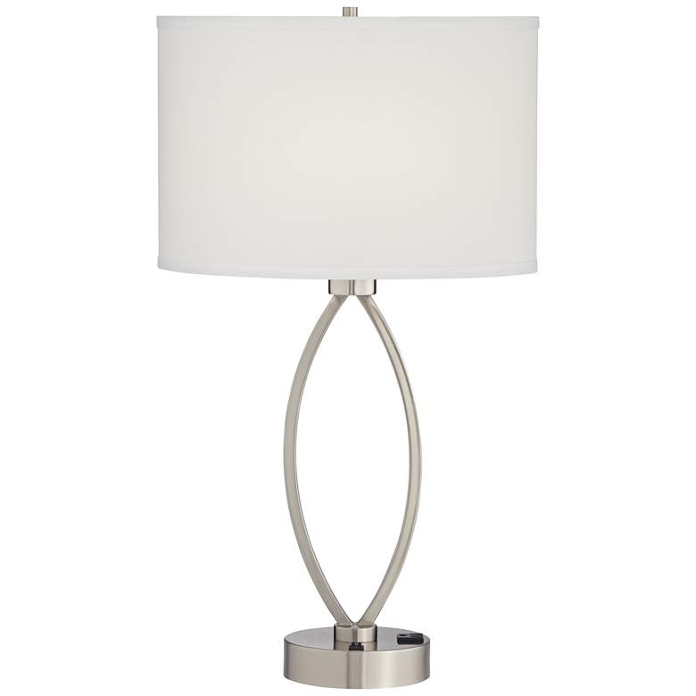 Image 5 360 Lighting Nickel Oval Eye 28" Power Outlet Table Lamps Set of 2 more views