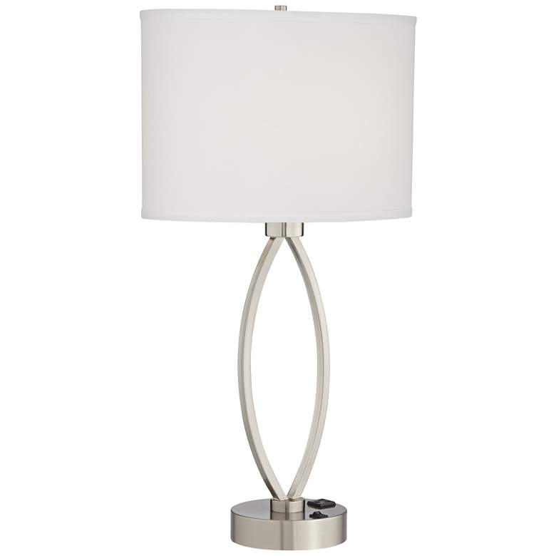 Image 6 360 Lighting Nickel Oval Eye 28" Power Outlet Table Lamps Set of 2 more views