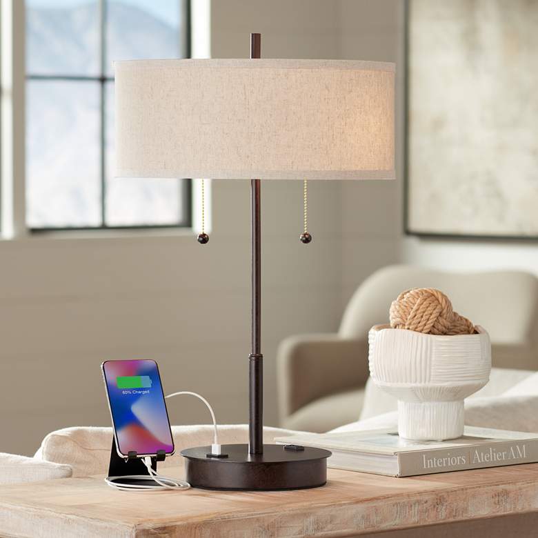 Image 1 360 Lighting Nikola 23 1/2" Bronze Outlet and USB Ports Table Lamp