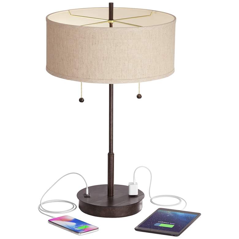 Image 3 360 Lighting Nikola 23 1/2 inch Bronze Pull-Chain Table Lamp with USB Port more views