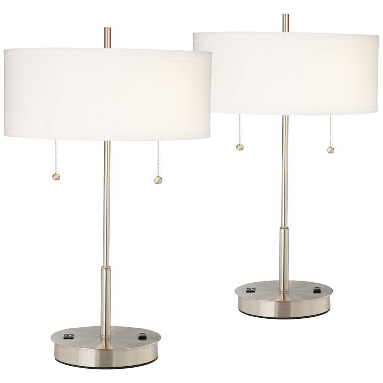 Image 2 360 Lighting Nikola 23 3/4" Silver Outlet and USB Table Lamps Set of 2