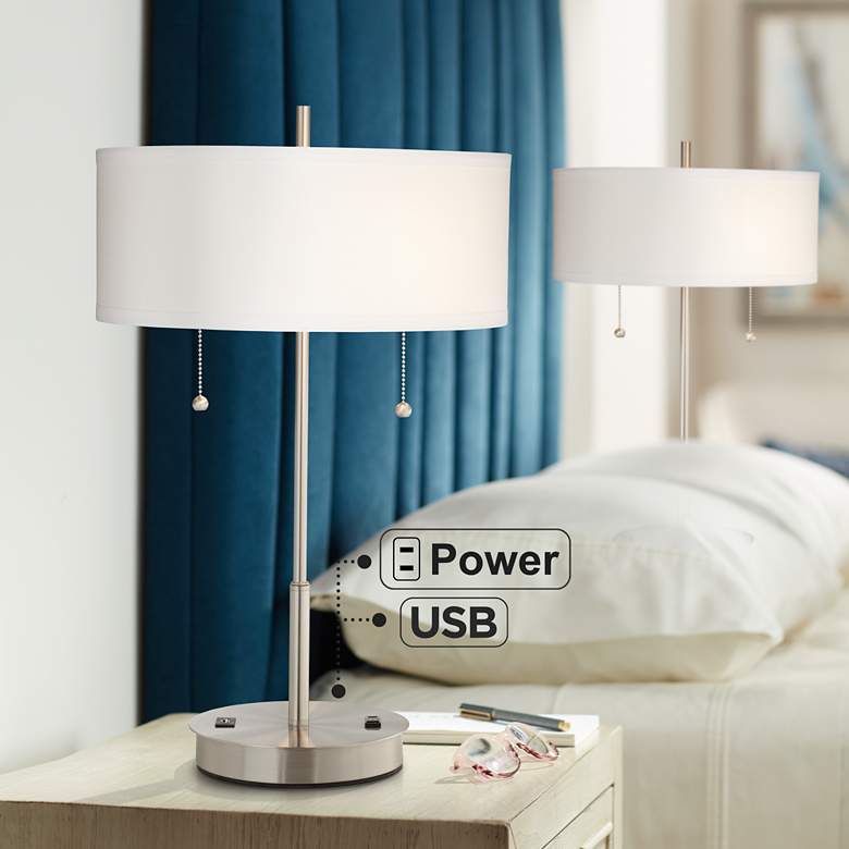 Image 1 360 Lighting Nikola 23 3/4" Silver Outlet and USB Table Lamps Set of 2