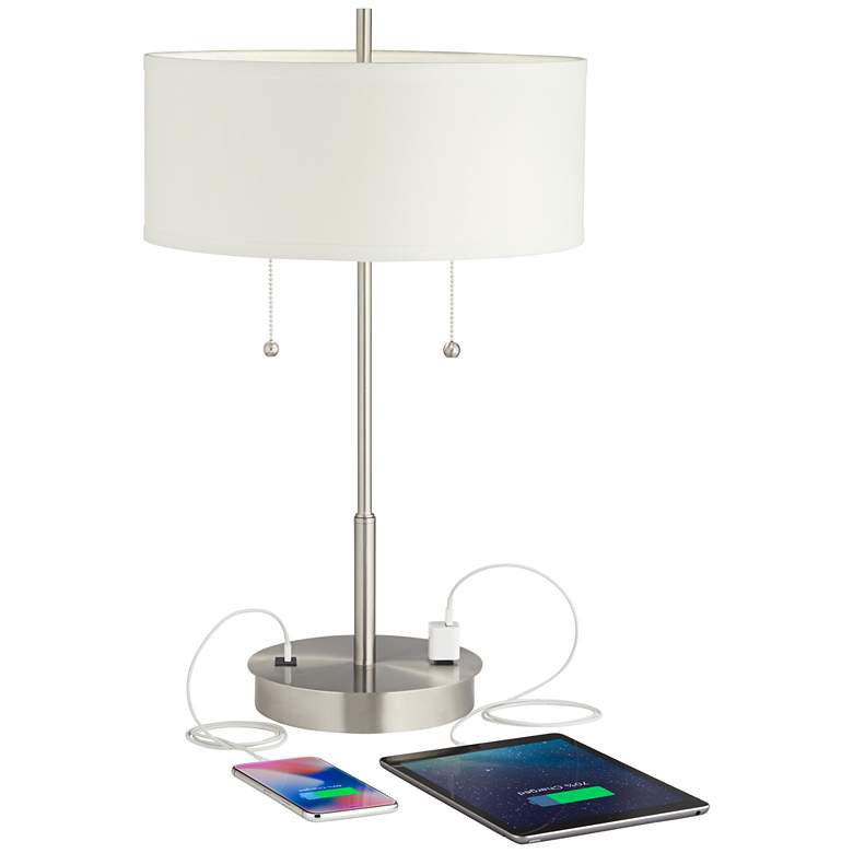 Image 3 360 Lighting Nikola 23 3/4" Silver Outlet and USB Table Lamps Set of 2 more views