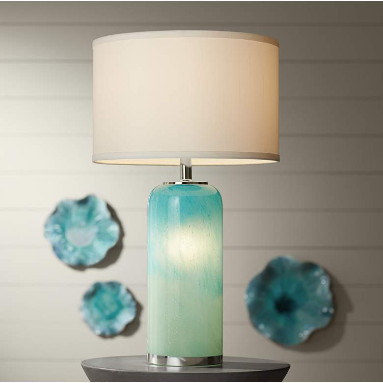 Image 6 360 Lighting Nimbus 22" Blue Glass Accent Table Lamp with Night Light more views