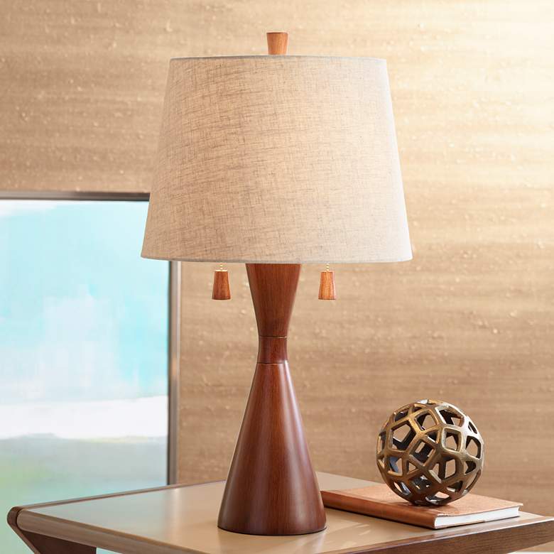 Image 2 360 Lighting Omar Brown Faux Wood Modern Hourglass Table Lamp