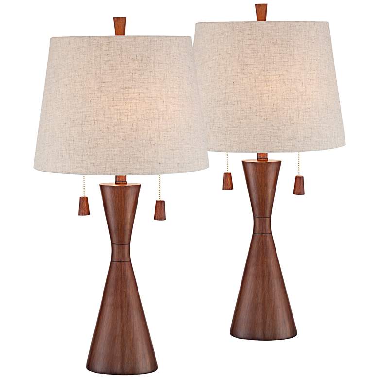 Image 2 360 Lighting Omar Faux Wood Modern Hourglass Table Lamps Set of 2