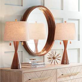 Image1 of 360 Lighting Omar Faux Wood Modern Hourglass Table Lamps Set of 2