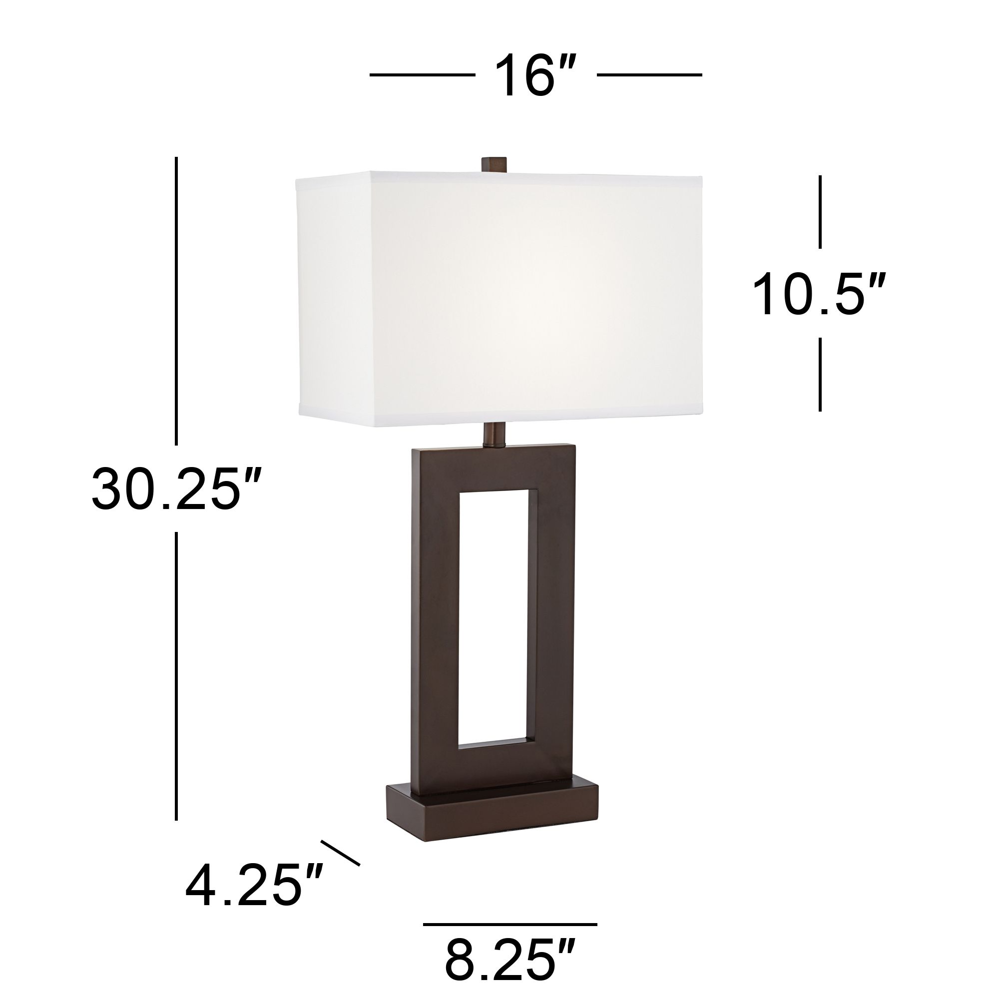 360 Lighting Open Window Rectangular Bronze Table Lamp with USB Cord Dimmer