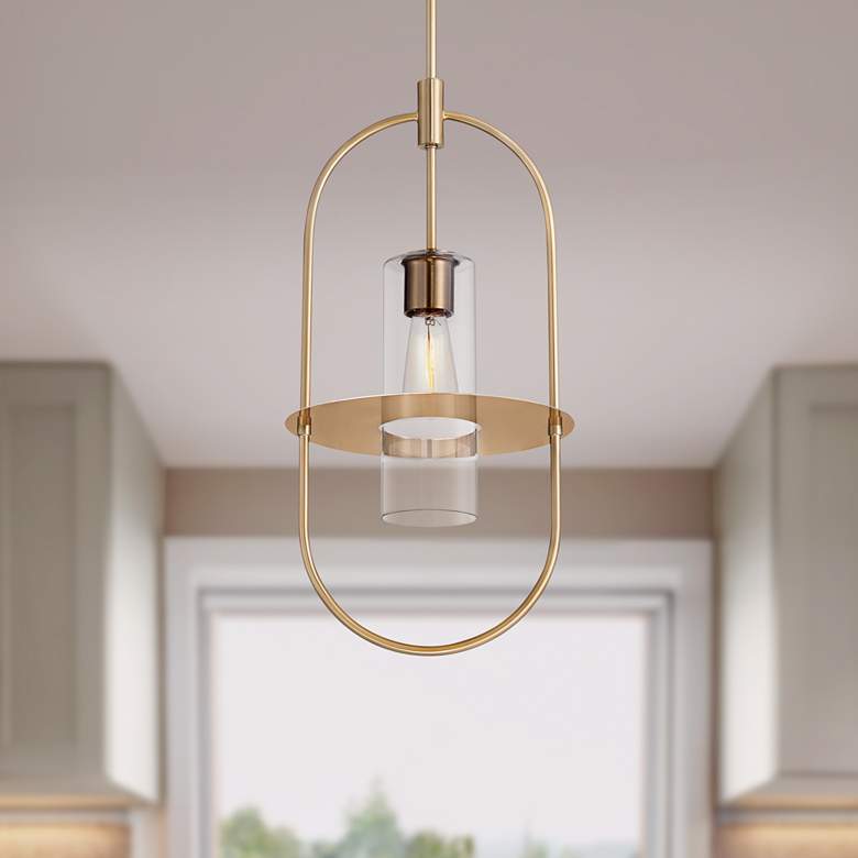 Image 1 360 Lighting Optimus 12" Wide Warm Brass Oval Mini Pendant