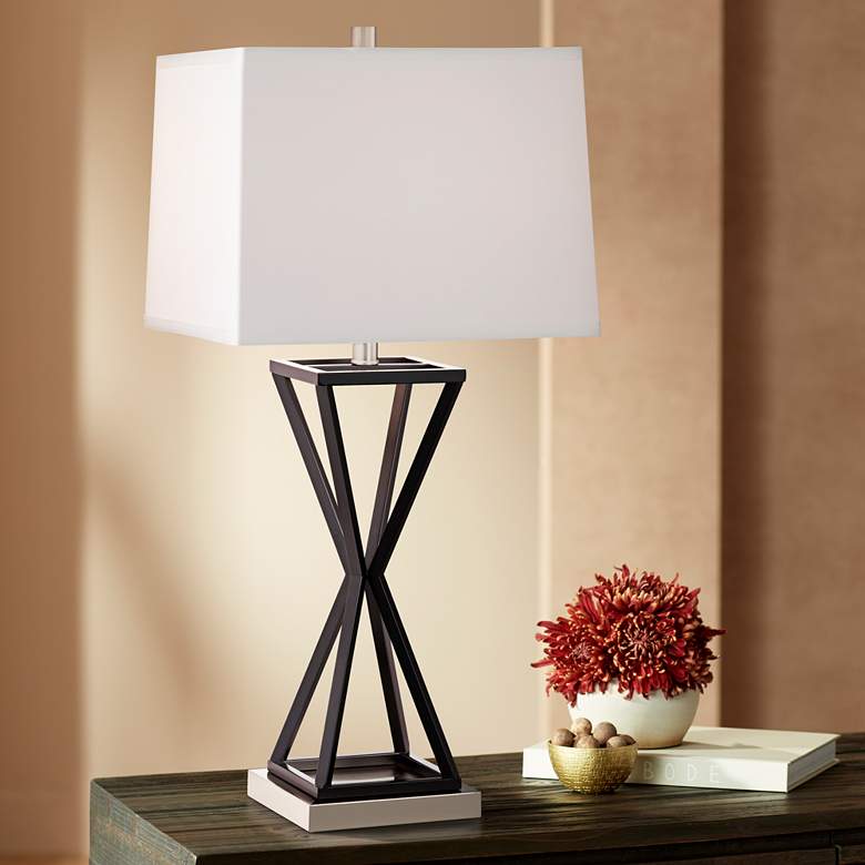 Image 7 360 Lighting Opus 30 inch High Bronze Open Geometric Table Lamps Set of 2 more views
