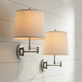 Image2 of 360 Lighting Oray Brushed Nickel Swing Arm Plug-In Wall Lamps Set of 2