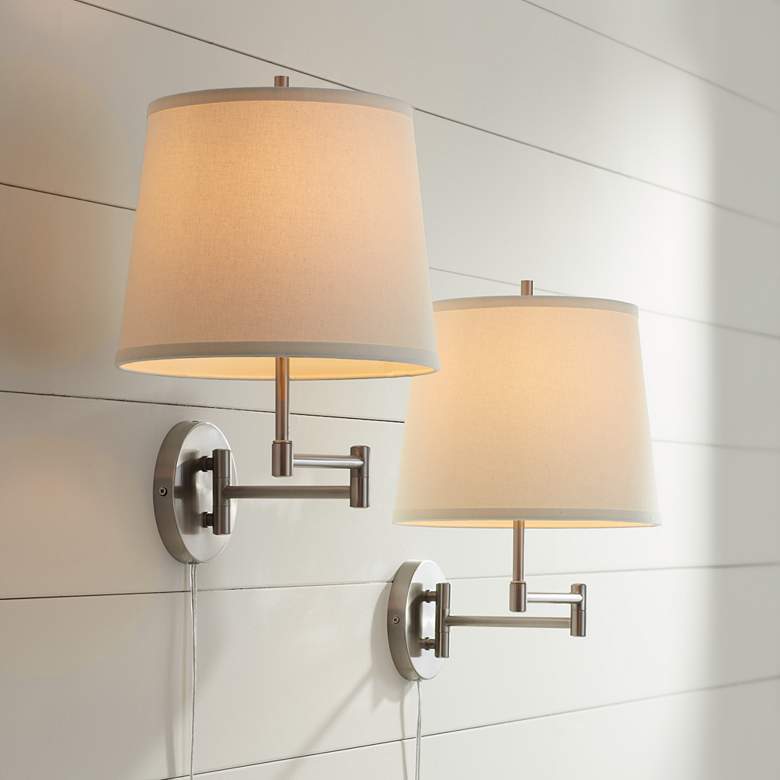 Image 2 360 Lighting Oray Brushed Nickel Swing Arm Plug-In Wall Lamps Set of 2