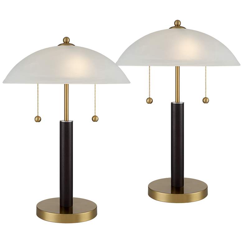 Image 2 360 Lighting Orbital 19 1/2 inch Wood and Gold Dome Glass Lamps Set of 2