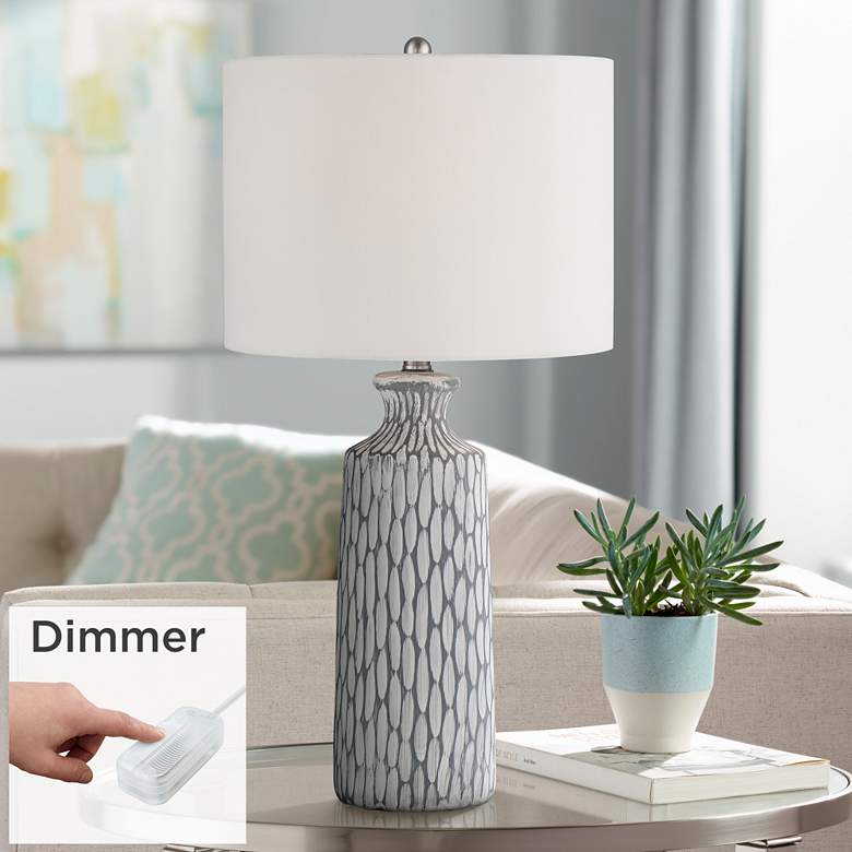 Image 1 360 Lighting Patrick Gray and White-Washed Ceramic Table Lamp with Dimmer